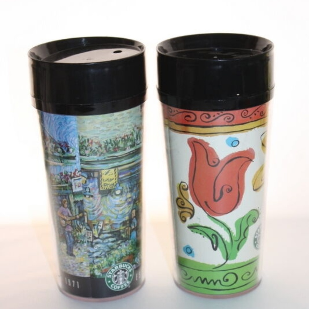 Vintage 90s Starbucks Travel Mugs Lot of 2 16 oz Tumblers